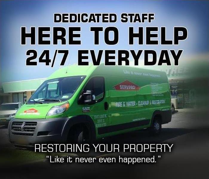 SERVPRO green van with dedicated staff, here to help 24/7 Everyday